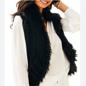 Lilly Pulitzer Torini Black Faux Fur Trimmed Cable Knit Sweater Vest Size XS